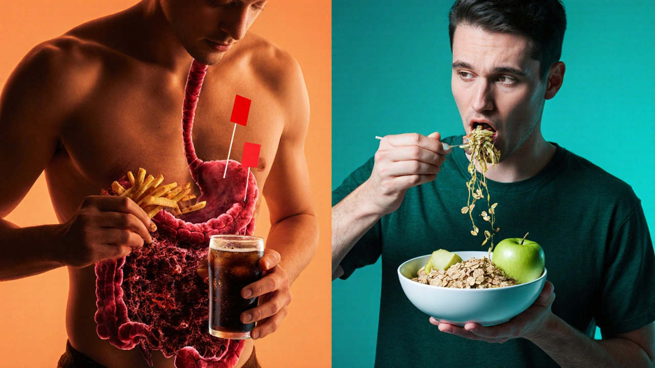 Contrasting images of unhealthy vs healthy gut microbiomes influenced by diet
