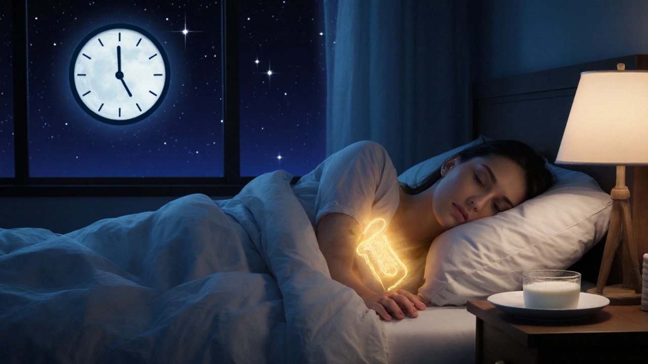 Person sleeping with gentle abdominal glow symbolizing overnight gut repair