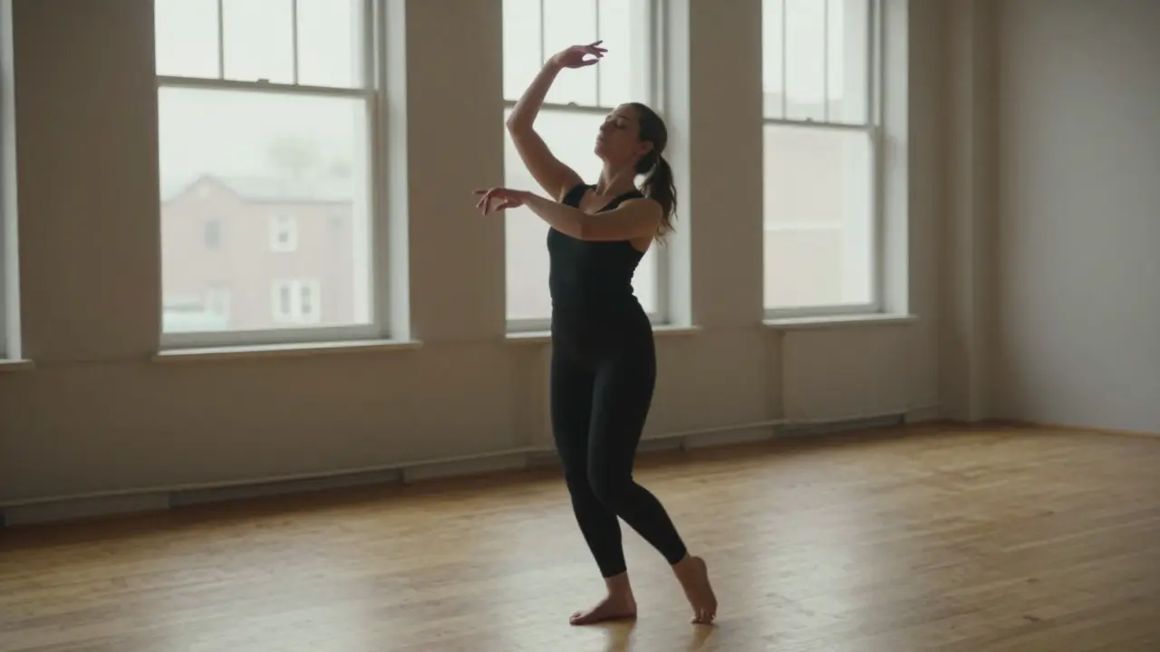 A woman moving freely in a sunlit studio, embodying emotional healing through dance therapy.