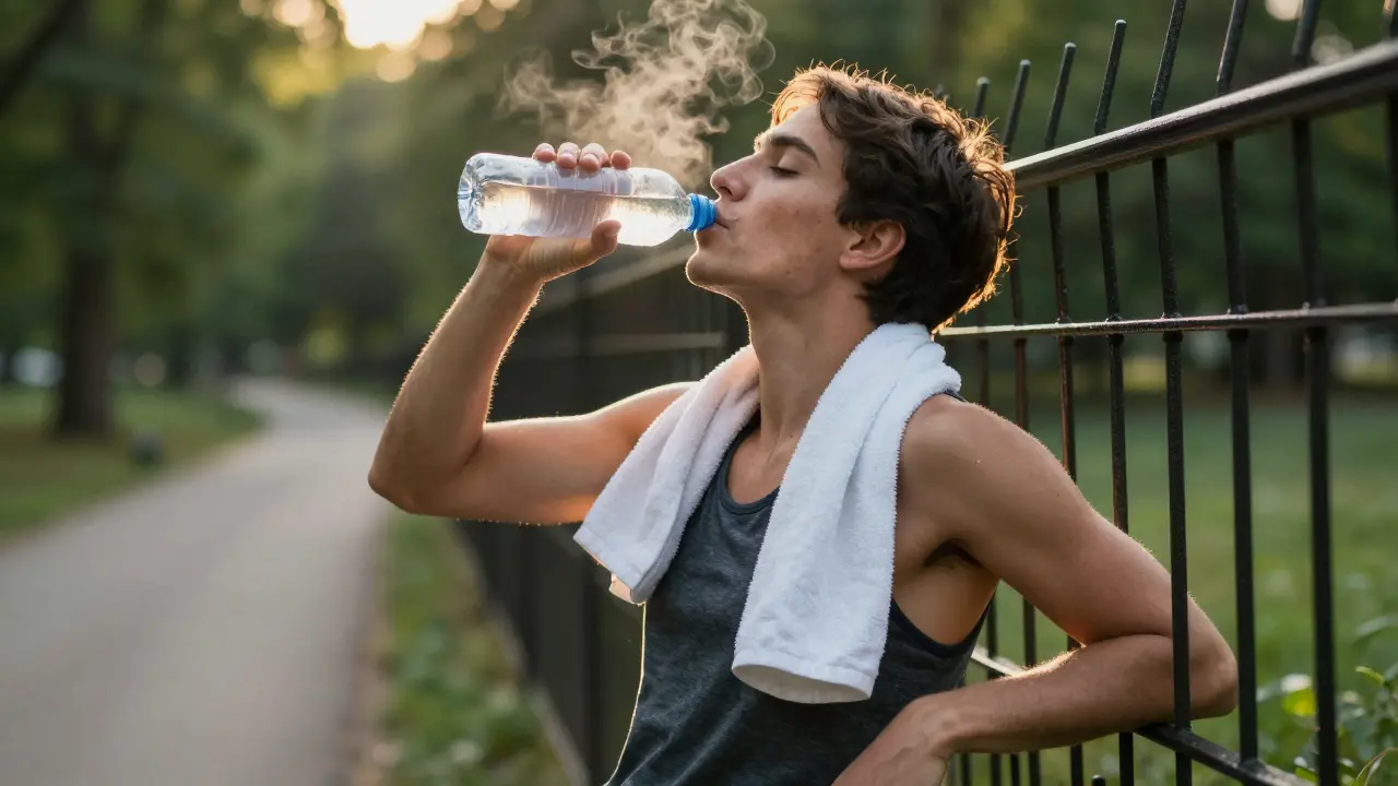 Runner drinking water during rest after a workout