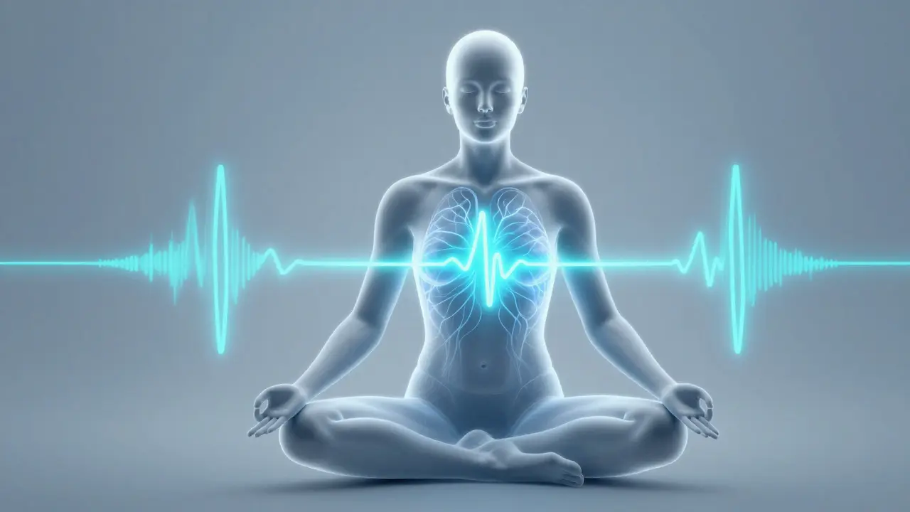 Abstract illustration of glowing neural pathways and heartbeat inside a silhouette