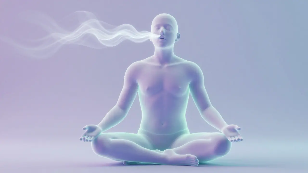 Illustration of a person practicing deep breathing techniques for calm