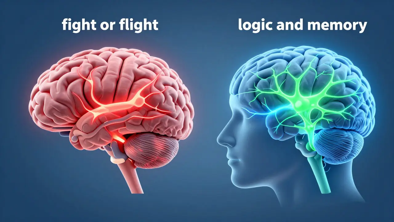 Abstract illustration of a brain showing reduced stress and strengthened neural connections.