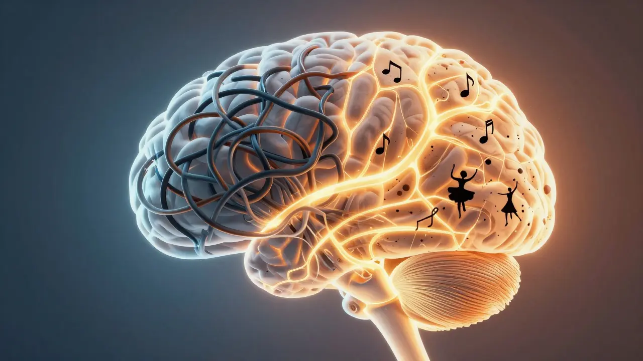 Illustration of brain transforming from stress to creativity